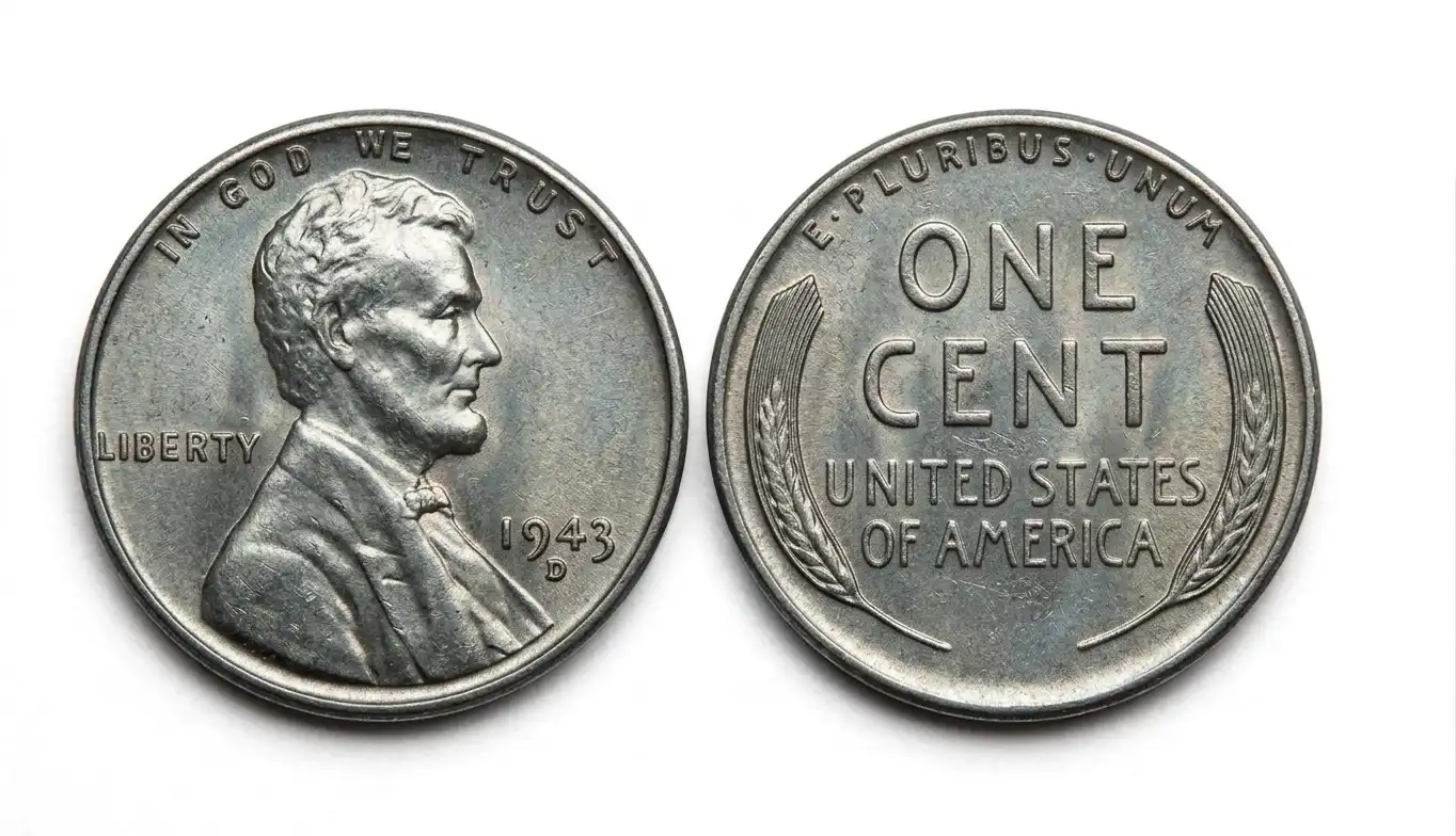 obverse and reverse of the 1943 Lincoln Penny 